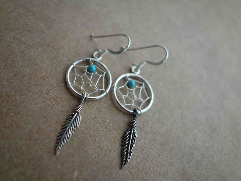 ~ M + Bear ~ 925 Silver Dreamcatcher Earrings - ต่างหู - โลหะ สีเทา