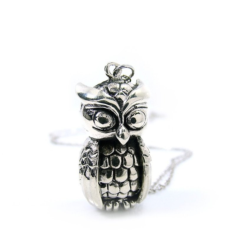 Owl pendant in white bronze ,Rocker jewelry ,Skull jewelry,Biker jewelry - Necklaces - Other Metals 