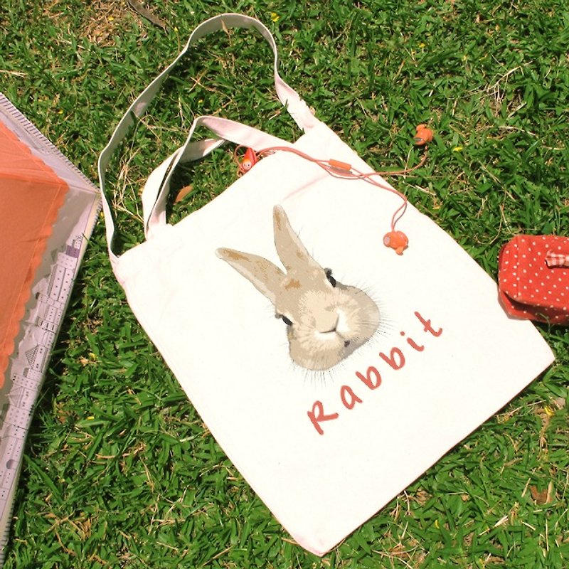 Meng rabbit lovely wind straight canvas bag - กระเป๋าแมสเซนเจอร์ - ผ้าฝ้าย/ผ้าลินิน 