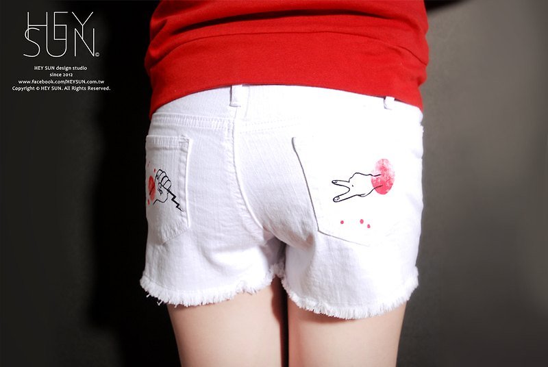 【M0162】宇宙手勢的交集系列-短褲/現貨‧禮物 - Women's Pants - Cotton & Hemp White
