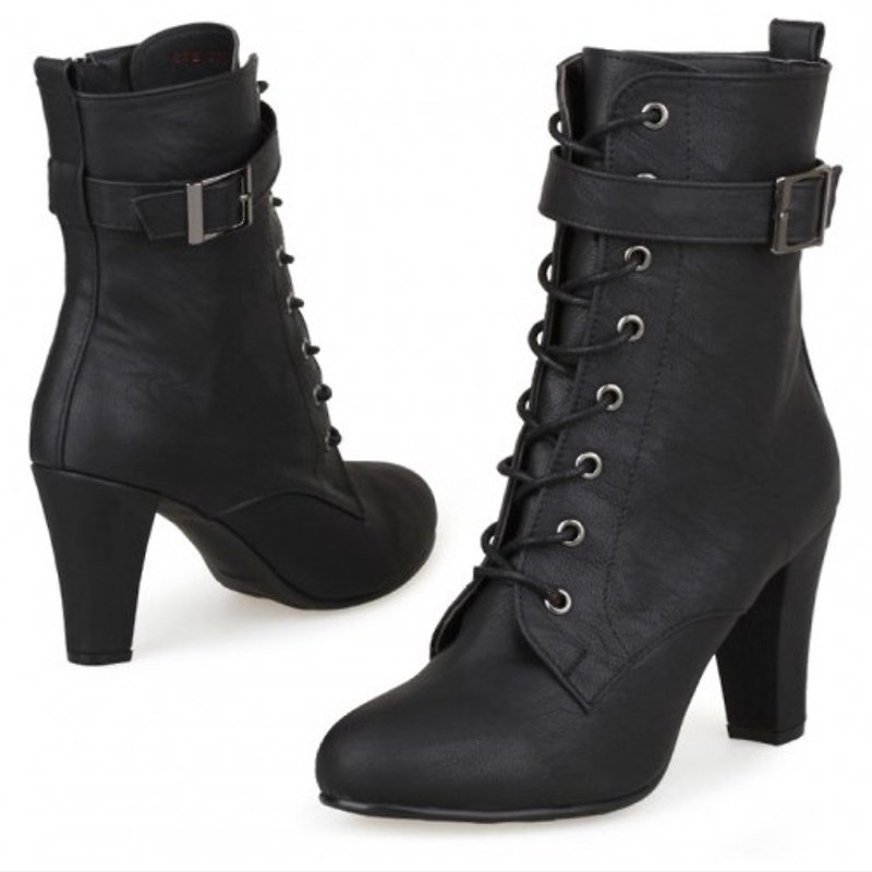 【秋冬鞋款】SPUR 綁帶高跟靴子 EF8075 BLACK - 女休閒鞋/帆布鞋 - 真皮 黑色