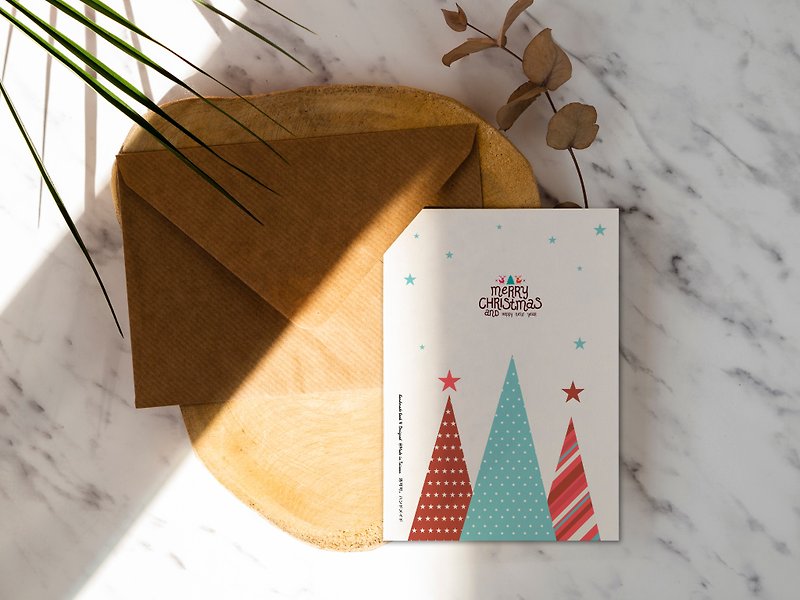 Geometric Christmas tree Christmas card [CM17065] Rococo strawberry WELKIN hand-made postcard - Cards & Postcards - Paper 