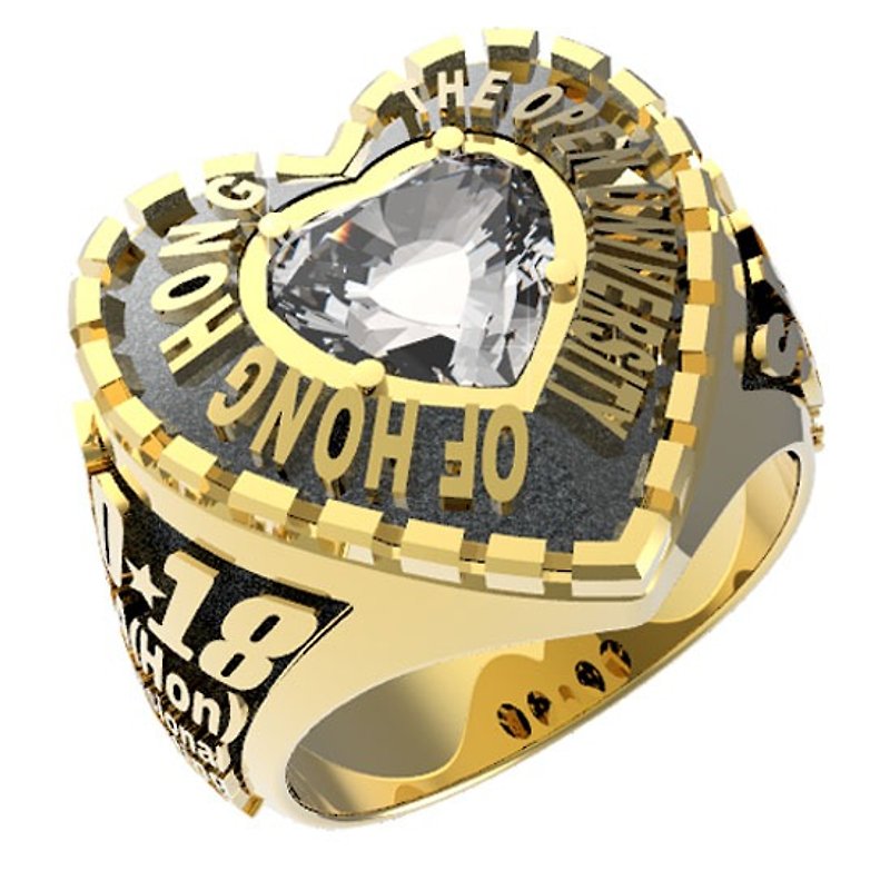 Customized.925 Sterling Silver Jewelry RG00005-D1-Graduation Ring/Class Ring (8mm Heart Diamond Edition) - แหวนทั่วไป - โลหะ 