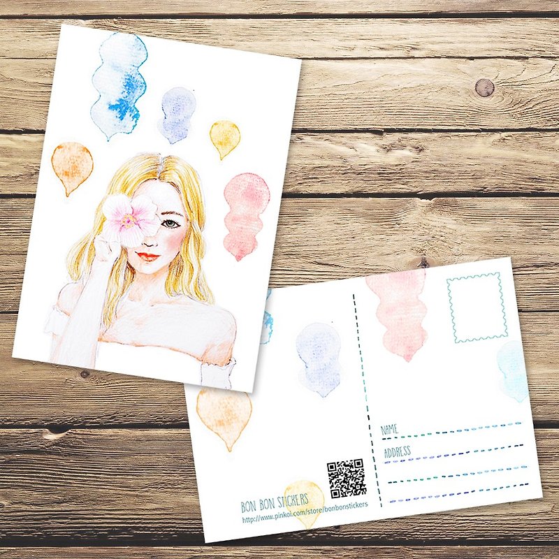 postcard - girl with hibiscus - การ์ด/โปสการ์ด - กระดาษ 