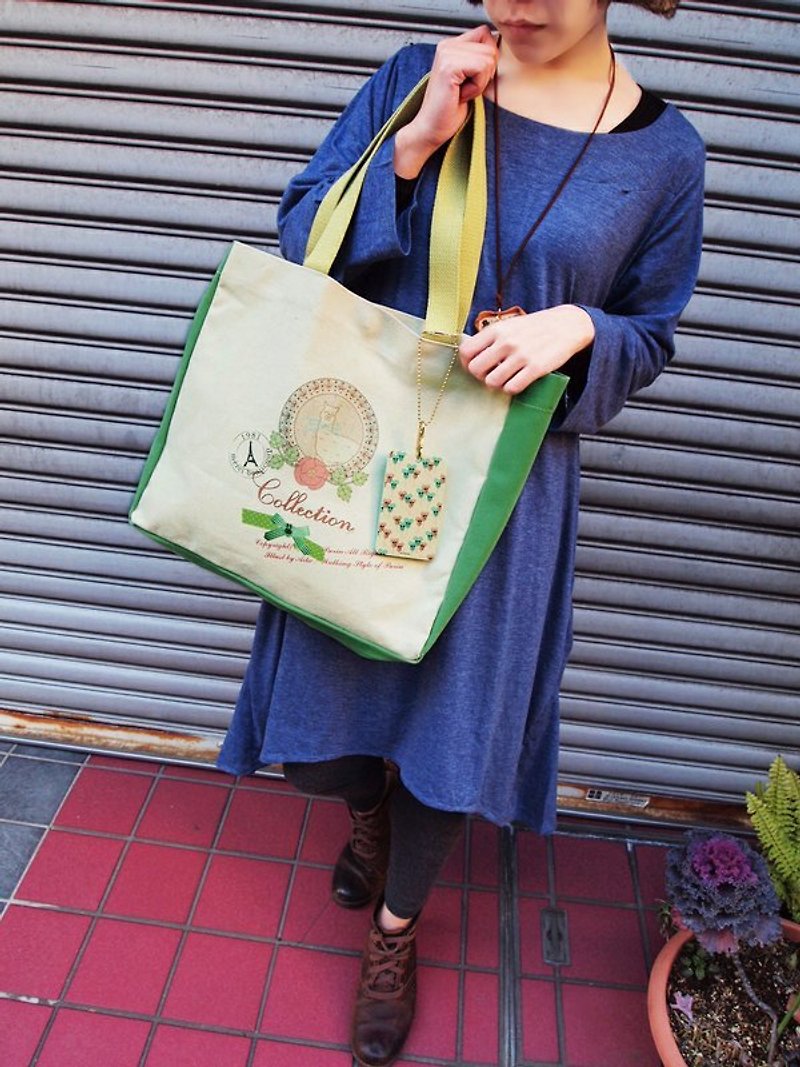 Purin Zakka Select original own lovely alpaca cotton canvas shoulder bag - Handbags & Totes - Other Materials White