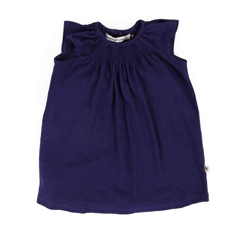 【北歐童裝】瑞典有機棉嬰幼兒女孩洋裝新生兒至3歲 深藍 - 童裝禮服 - 棉．麻 藍色