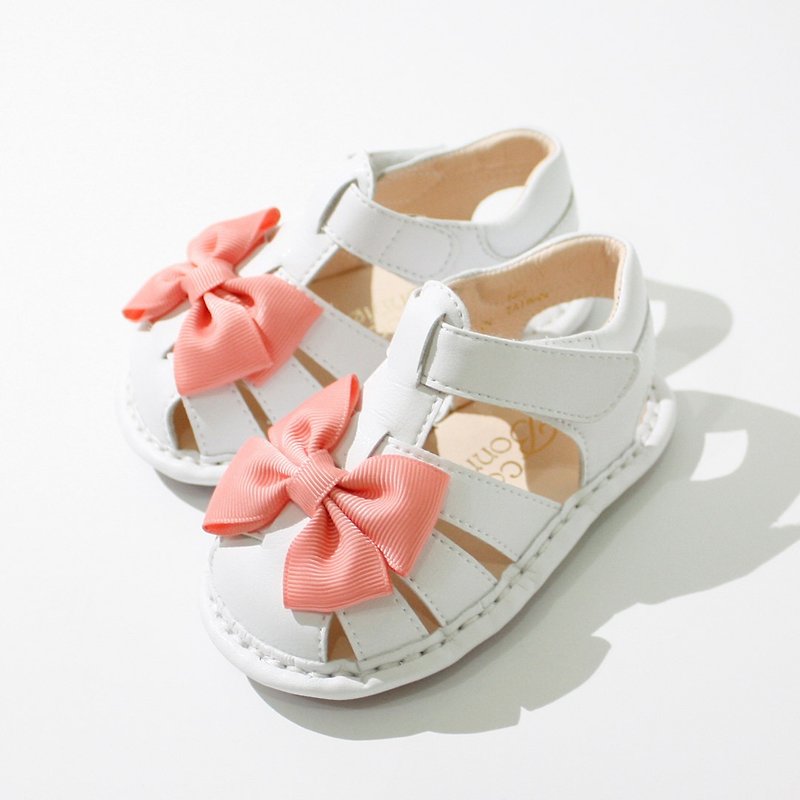Within AliyBonnie ribbon bow shoes baby sandals in leather - White cotton - รองเท้าเด็ก - หนังแท้ ขาว
