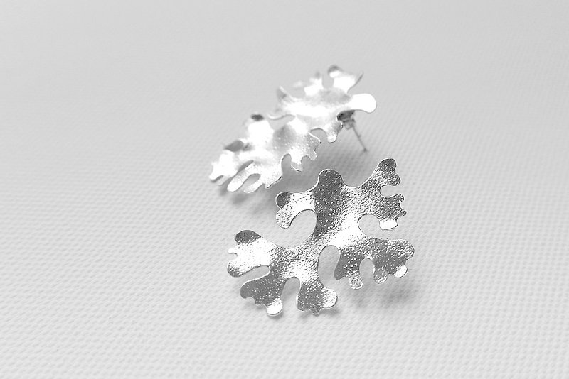 Lichenes地衣純銀耳針 - 耳環/耳夾 - 其他金屬 白色