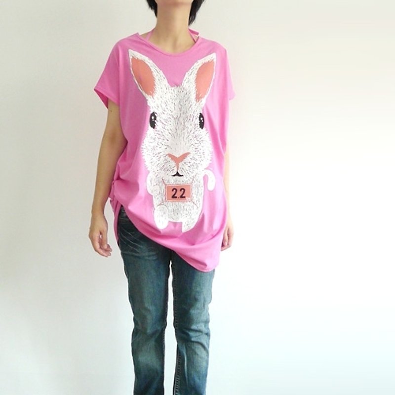 路跑兔  多穿法 x 方形創意綁繩款 - 女 T 恤 - 棉．麻 粉紅色