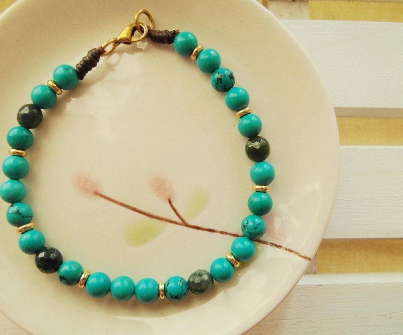 ~ M + Bear ~ Natural Stone & amp; copper bracelet colorful jade turquoise VS - สร้อยข้อมือ - เครื่องเพชรพลอย สีเขียว