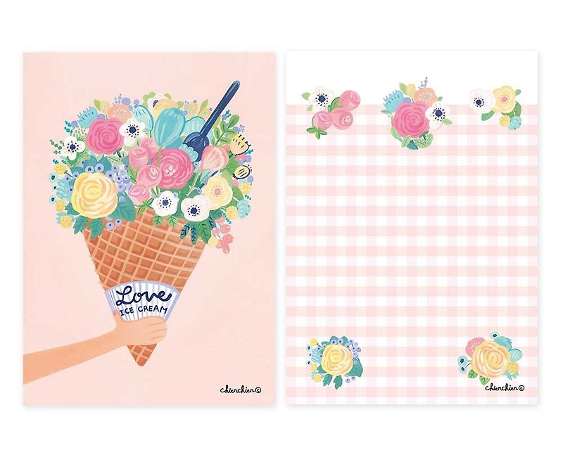 愛アイスクリームイラストレーターポストカード/カード - カード・はがき - 紙 ピンク