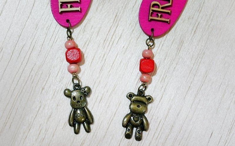 Alloy X key ring // hanging <Bear> (pair) => limited X1 # graduation season #闺蜜小礼 - ที่ห้อยกุญแจ - ไม้ สีนำ้ตาล