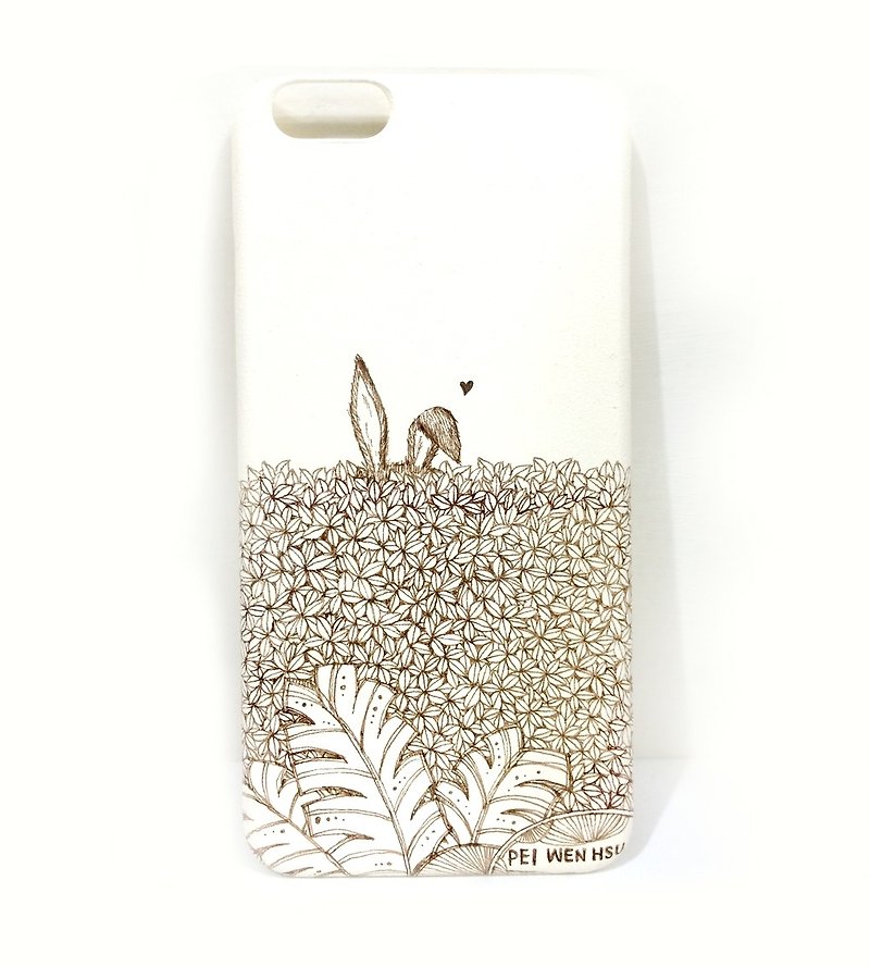 【兔，躲貓貓】Apple iphone6+ 純手繪手機殻 - 手機殼/手機套 - 塑膠 白色