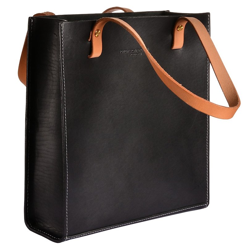 VINTAGE Women's Cowhide leather Handmade Shoulder / Tote Bag Black - กระเป๋าถือ - หนังแท้ สีดำ