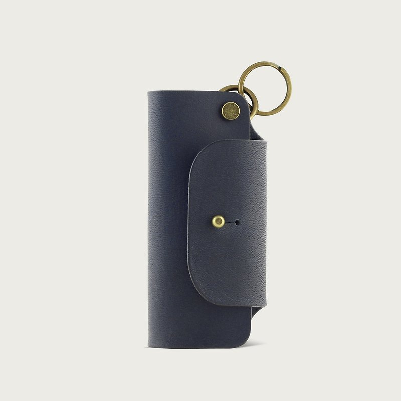 Leather key case/key ring---dark blue - Keychains - Genuine Leather Blue