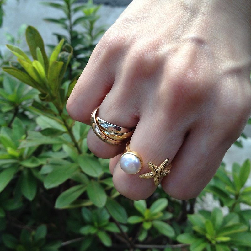 Pearl and Starfish Ring | CWHJ - แหวนทั่วไป - โลหะ ขาว