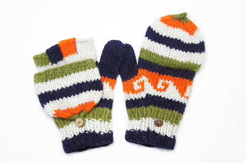 Valentine's Day Limited One Knitted Pure Wool Thermal Gloves/ 2ways Gloves/ Open Toe Gloves/ Inner Brush Gloves/ Knitted Gloves-Forest Color - Gloves & Mittens - Other Materials Multicolor