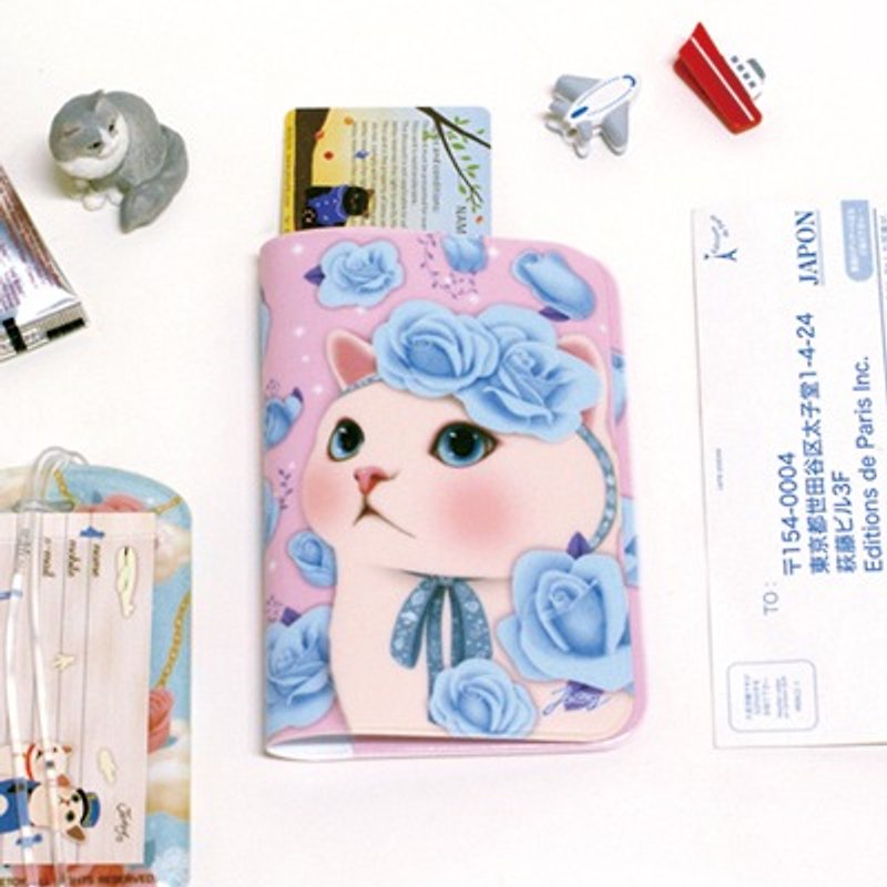 Jetoy,Choo choo cat甜蜜貓 收納 護照套_Blue rose (J1502102) - 護照套 - 塑膠 多色
