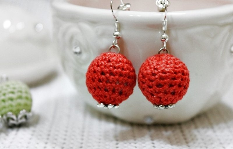 * _ * Sweetheart Ball alloy hook earrings (1 pair group X2) Christmas gift # # # # gift exchange - ต่างหู - โลหะ สีแดง