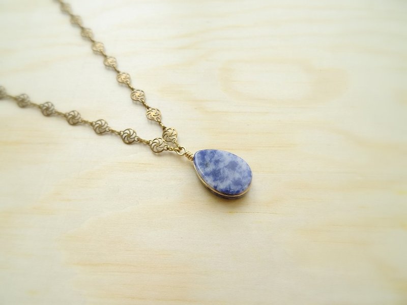 Sodalite Flat Teardrop Pendant Filigree Antique Bronze Necklace | Downton Summer - Necklaces - Semi-Precious Stones Blue