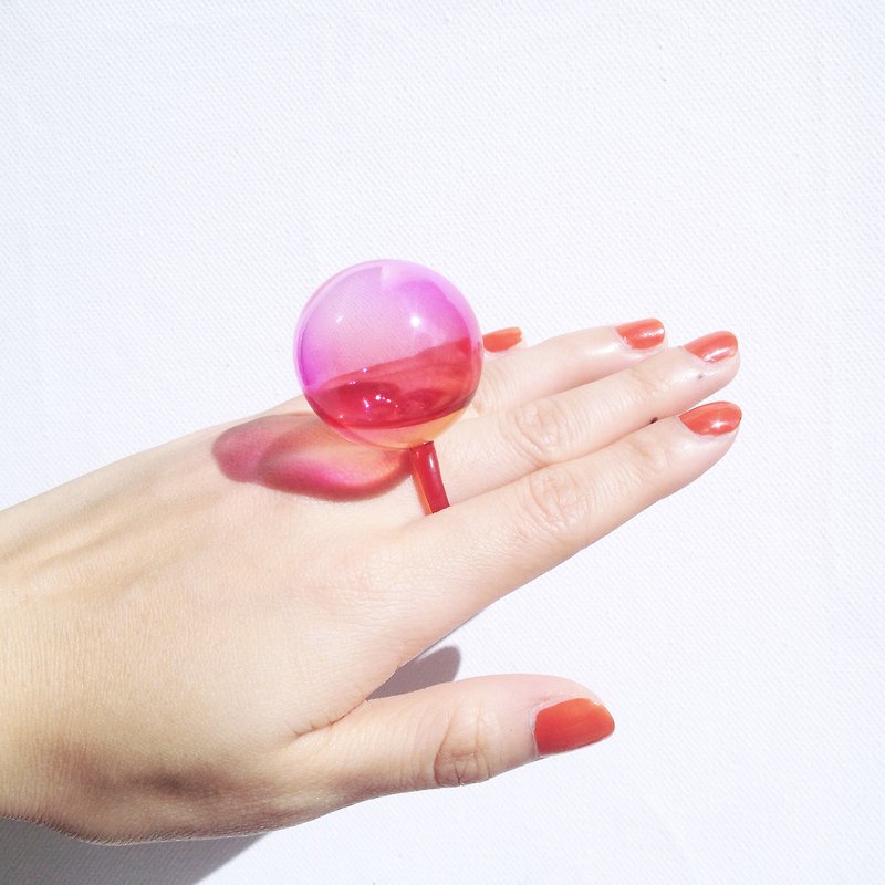 紅橘漸層玻璃水心戒指 - 戒指 - 玻璃 粉紅色