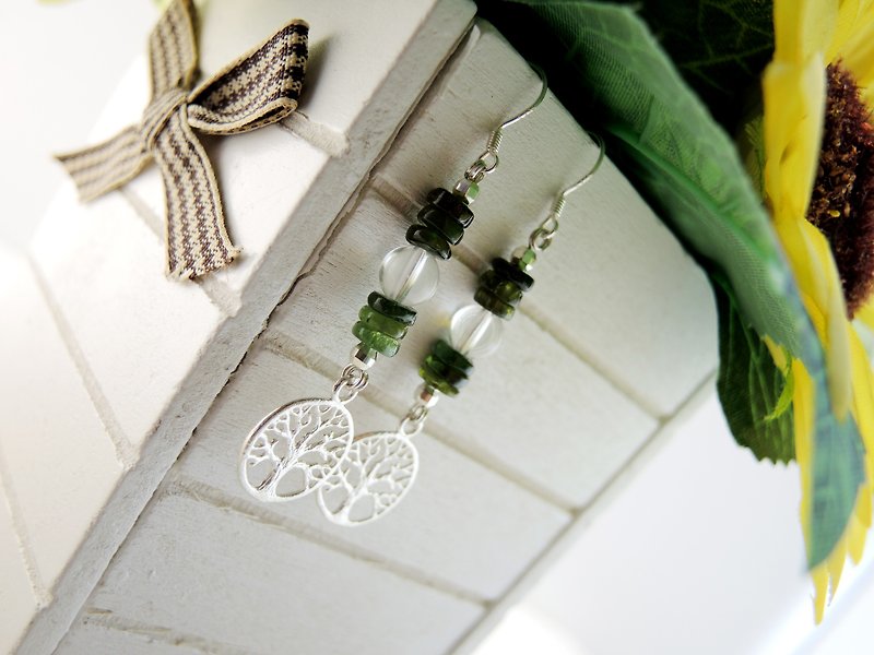 "LOHAS Green of Life" Tree of Hope Green Tourmaline 925 Sterling Silver Hook Earrings - Earrings & Clip-ons - Gemstone Green