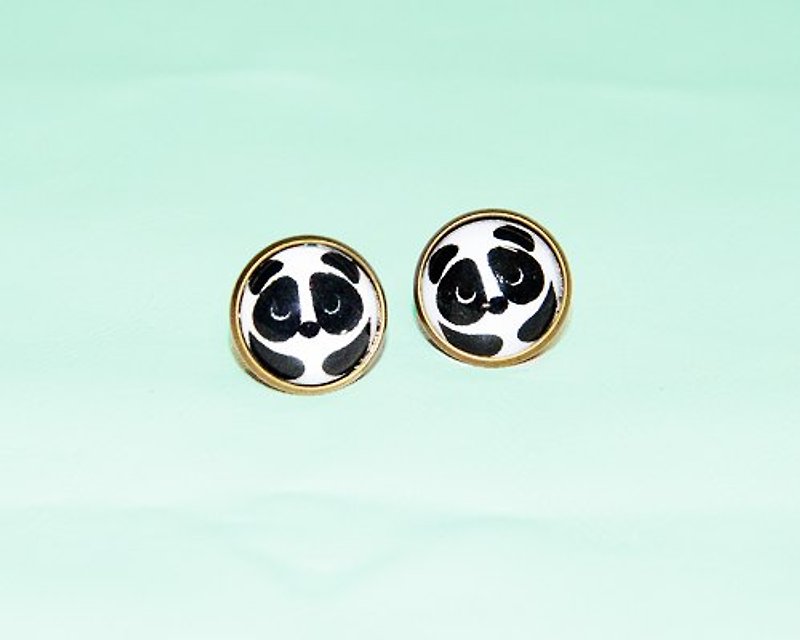 Panda crazy earrings (ear / ear clip) - Earrings & Clip-ons - Other Metals Black
