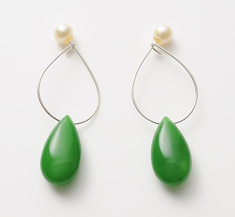 水滴耳環（綠色） - 耳環/耳夾 - 其他金屬 綠色