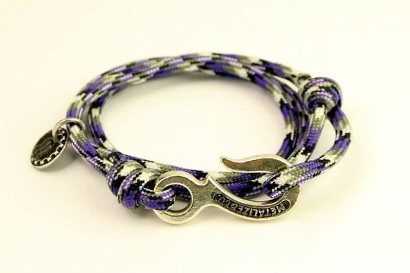 [METALIZE] Hook with rope bracelet three-ring umbrella rope bracelet-industrial hook-purple camouflage (ancient silver) - Bracelets - Other Metals 