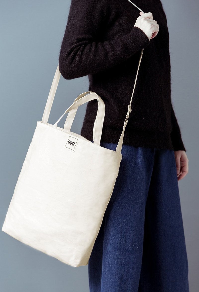 Simple adjustable strap three-purpose canvas bag / shoulder / portable / cross-body / beige fabric - Messenger Bags & Sling Bags - Cotton & Hemp Multicolor