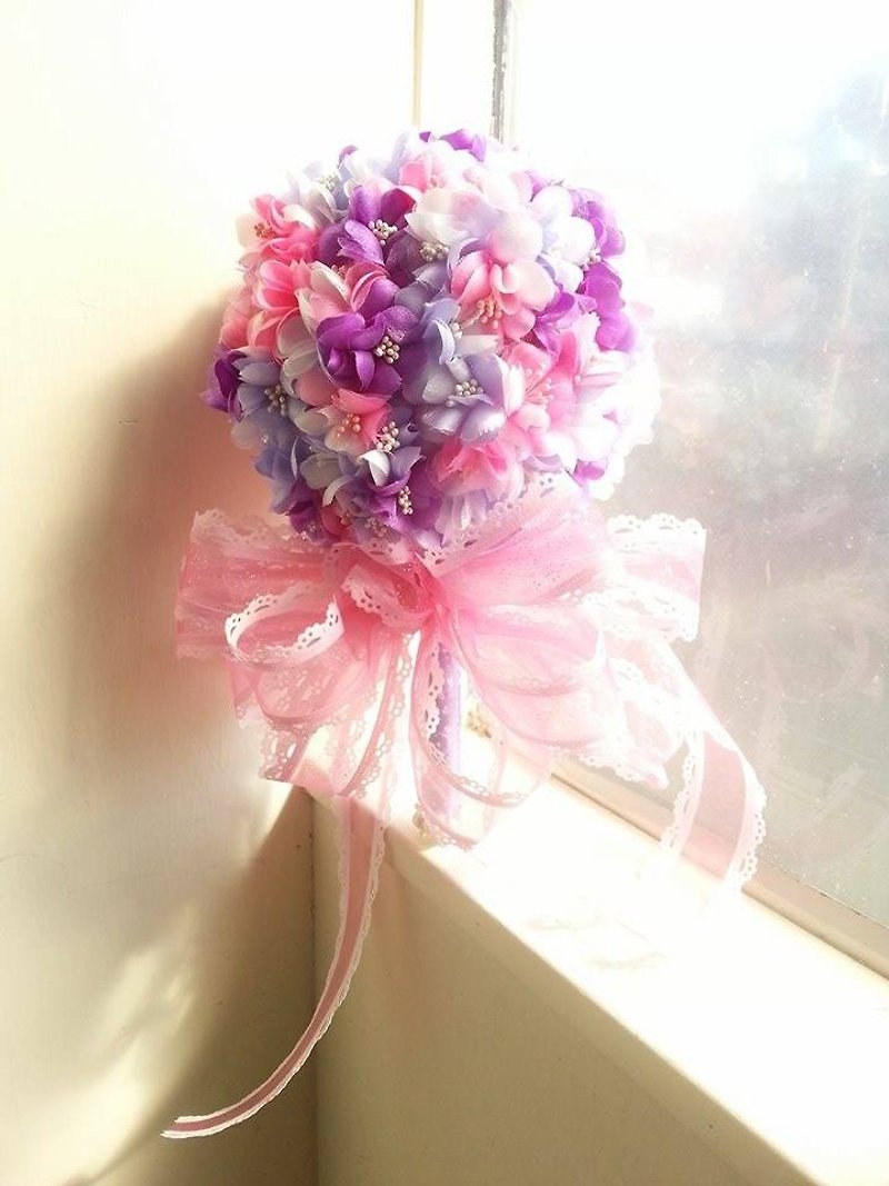 [Wedding] Round Flower Bouquet-Large Three Colors (Dark Purple+Light Purple+Pink) - อื่นๆ - วัสดุอื่นๆ 