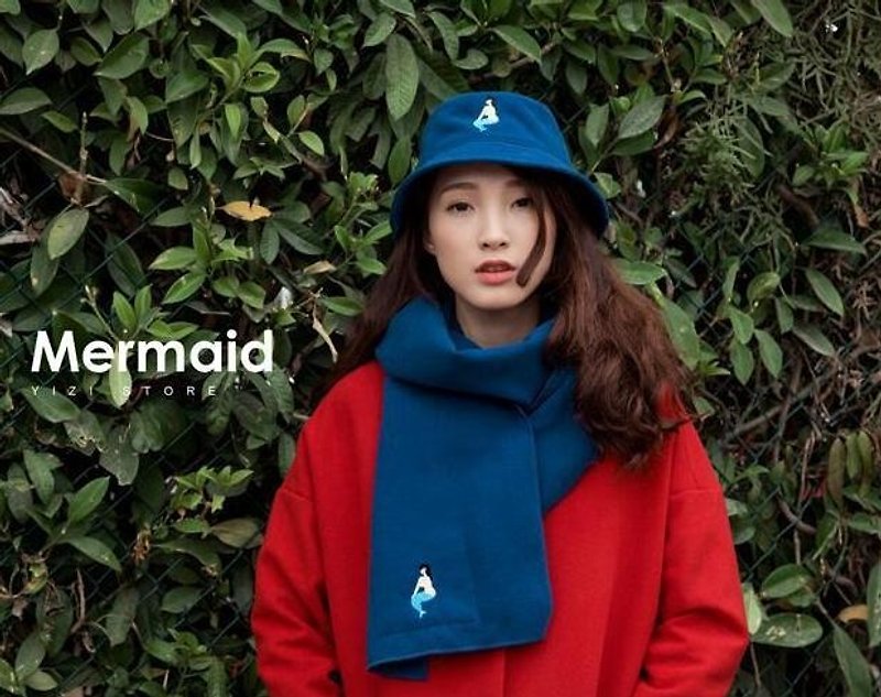 YIZISTORE autumn and winter wool embroidered hat - Blue Mermaid - Hats & Caps - Other Materials 