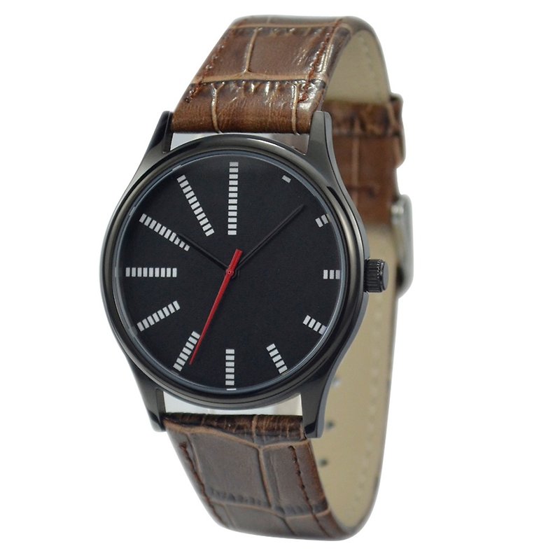時計について教えてください (ブラックのケースとブラックの文字盤) ブラウン ストラップ - 全世界送料無料 - 腕時計 - 金属 ブラック