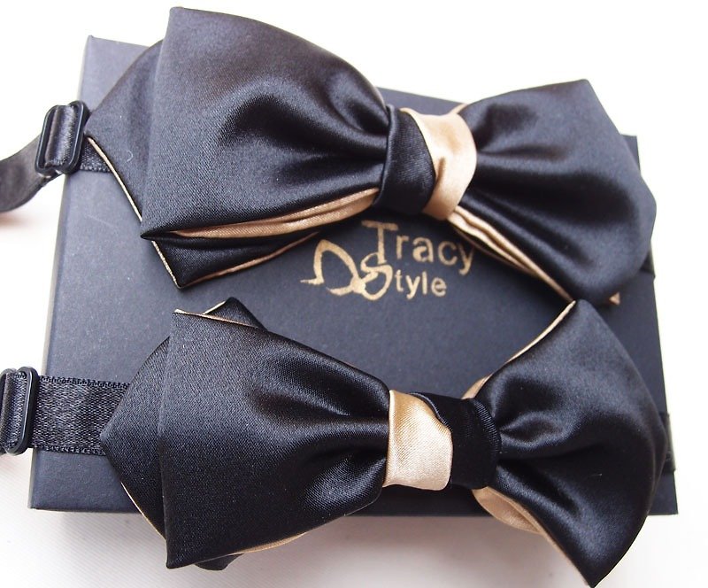 (Father and son bow tie)  Black and gold Bow tie double sided available New Year - Ties & Tie Clips - Other Materials Black