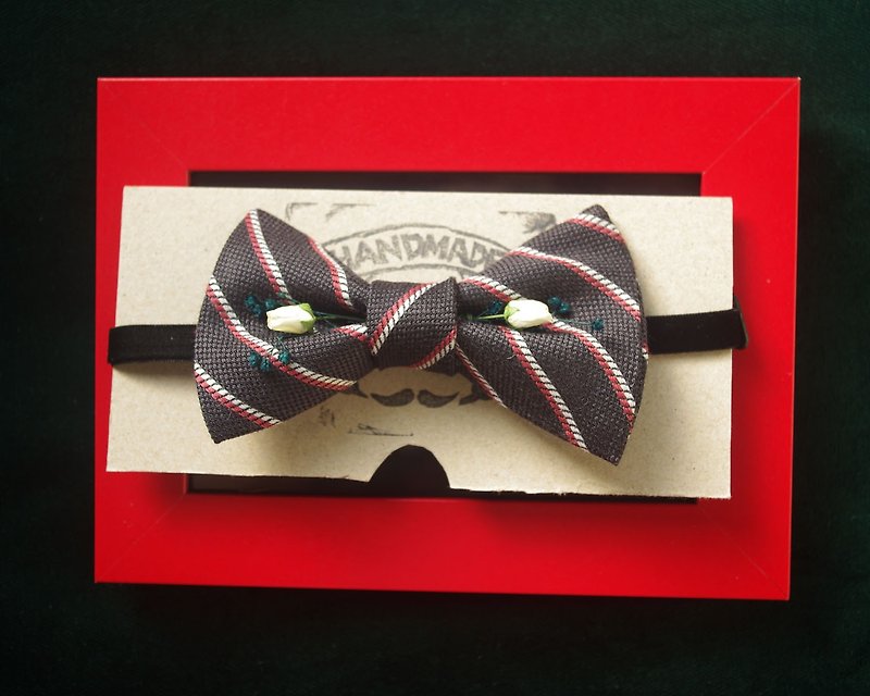 ロンドン紳士ロンドンgentleman-赤 -   - クリスマスプレゼントパパの弓Tie-は、アンティークの布の花白いバラ手作りネクタイの再編ネクタイ - ネクタイ・タイピン - その他の素材 グレー