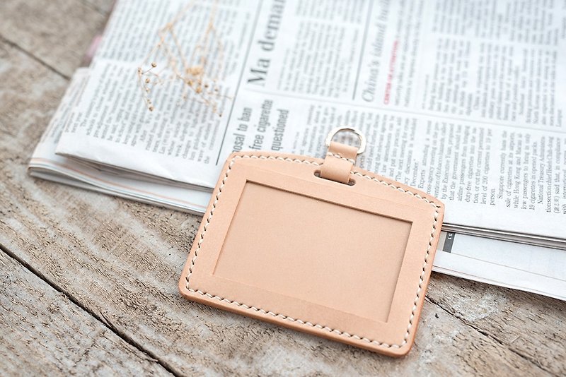 Natural Vegetable Tanned Custom Leather ID Holder / Horizontal / Free Color Selection / Handmade - ID & Badge Holders - Genuine Leather Gold