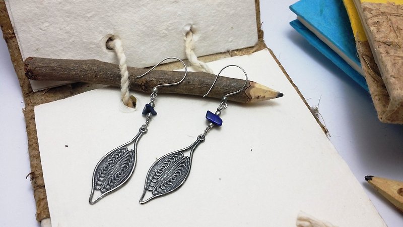 ◎ romantic bohemian earrings lapis lazuli - Earrings & Clip-ons - Other Materials Gray