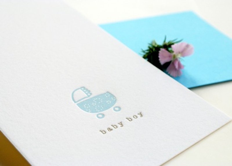 【ONLINE EXCLUSIVE】Baby Boy Stroller - Letterpress Baby Announcement Mini Card - Cards & Postcards - Paper 
