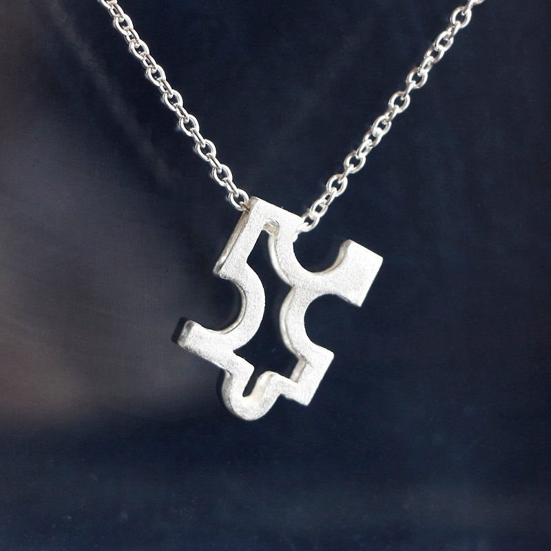 S925 Silver original handmade fun puzzle frame couple pendant Silver necklace - Necklaces - Sterling Silver Silver
