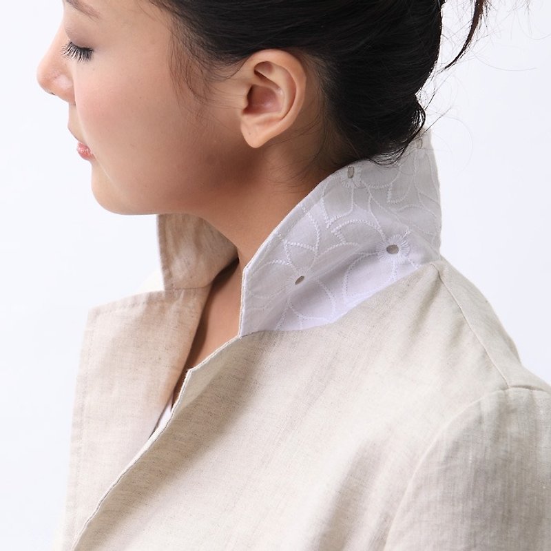BUFU linen with lace suit coat  O140804 - เสื้อแจ็คเก็ต - ผ้าฝ้าย/ผ้าลินิน สีกากี