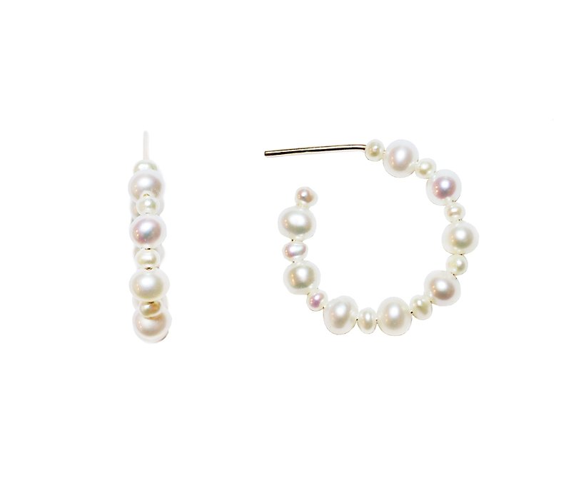 Loop 14K alloy pearl earrings CERCLE PEARLE - ต่างหู - เครื่องเพชรพลอย ขาว