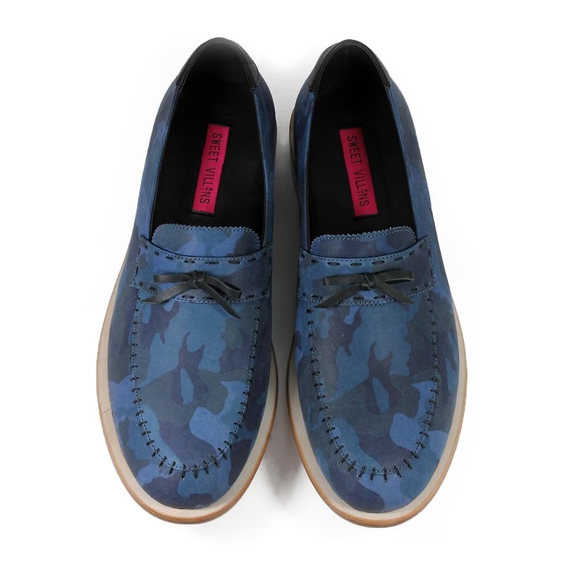 Blue Forest M1096 Camo Navy - Men's Oxford Shoes - Genuine Leather Blue