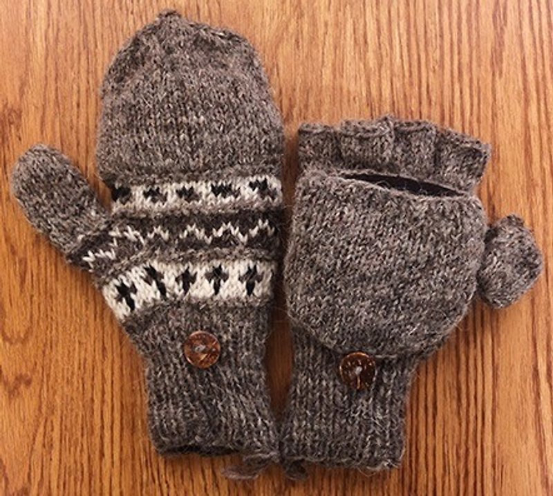 Handmade Wool Mittens, Convertible Mittens, Fingerless Mittens, Wool Gloves - Gloves & Mittens - Wool Brown