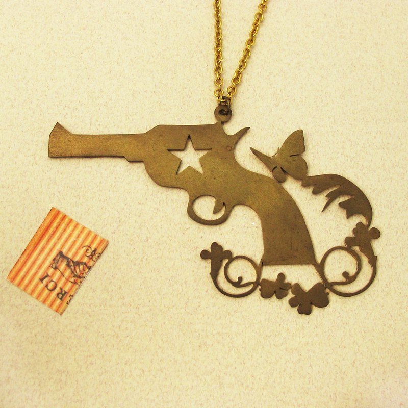 Butterfly hand gun with Bronze necklaces -ART64 - สร้อยคอ - โลหะ สีทอง