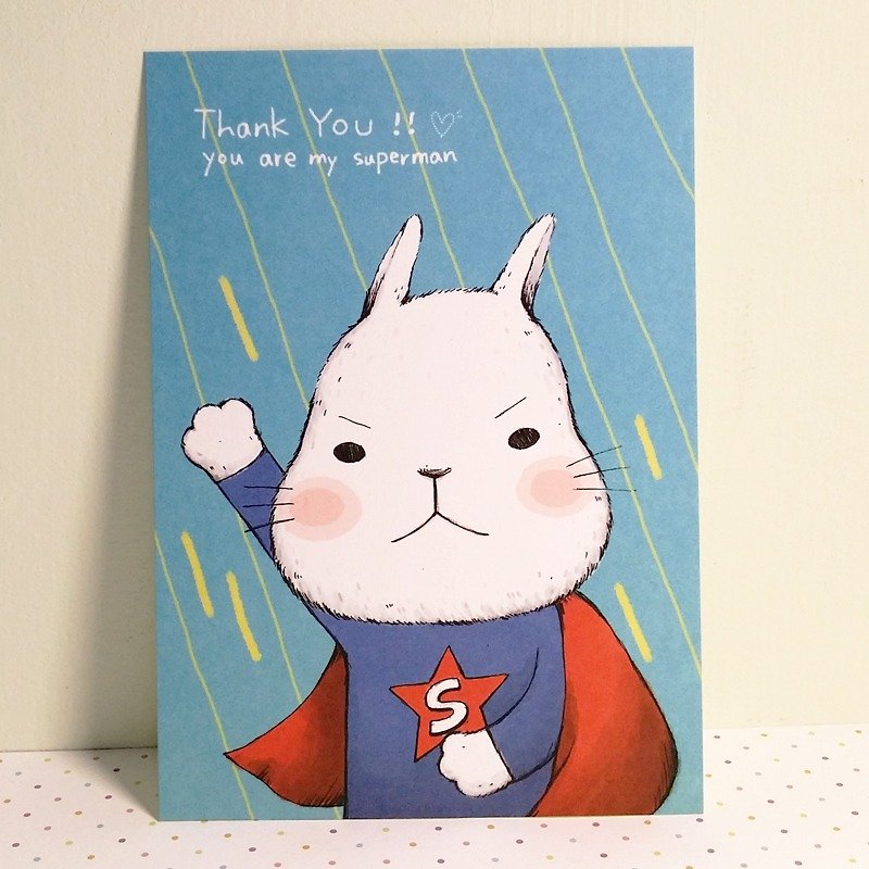 Postcard - thanks card / big rabbit superman - Cards & Postcards - Paper Blue