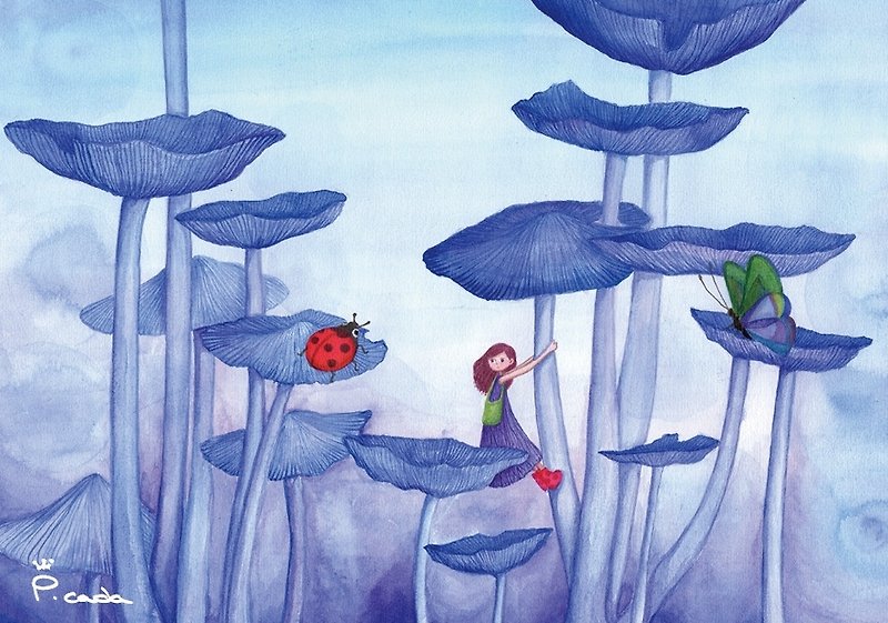Blue magic mushroom garden story postcards - การ์ด/โปสการ์ด - กระดาษ หลากหลายสี