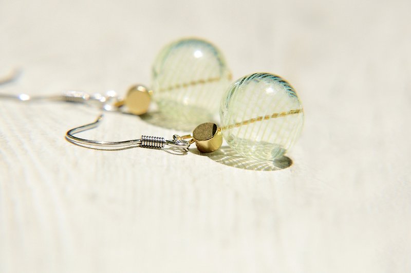 Valentine's Day Gift / Simple Sense / French Rotating Waltz Glass Ball Earrings / Earrings-Green Forest (Clip type can be changed) - Earrings & Clip-ons - Glass Green