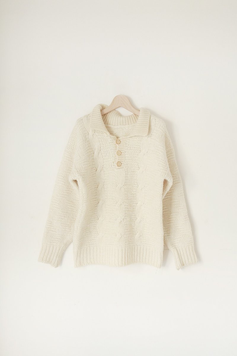 A ROOM MODEL - VINTAGE, CS-1373 vintage beige sweater with a collared Shimokitazawa - Women's Tops - Other Materials White