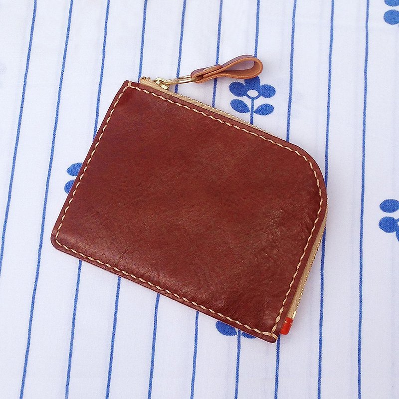 Small curved leather wallet - burnt brown - กระเป๋าสตางค์ - หนังแท้ สีนำ้ตาล