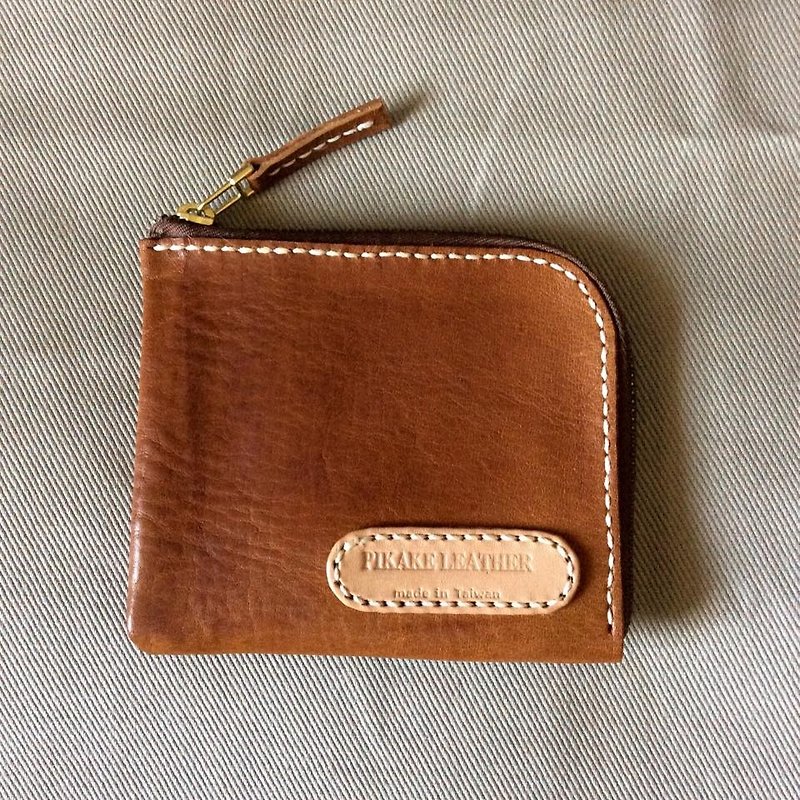 Handmade leather zipper purse cards - กระเป๋าสตางค์ - หนังแท้ สีนำ้ตาล